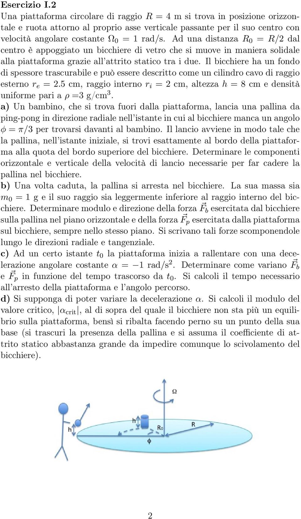 Ad una distanza R 0 = R/2 dal centro è appoggiato un bicchiere di vetro che si muove in maniera solidale alla piattaforma grazie all attrito statico tra i due.