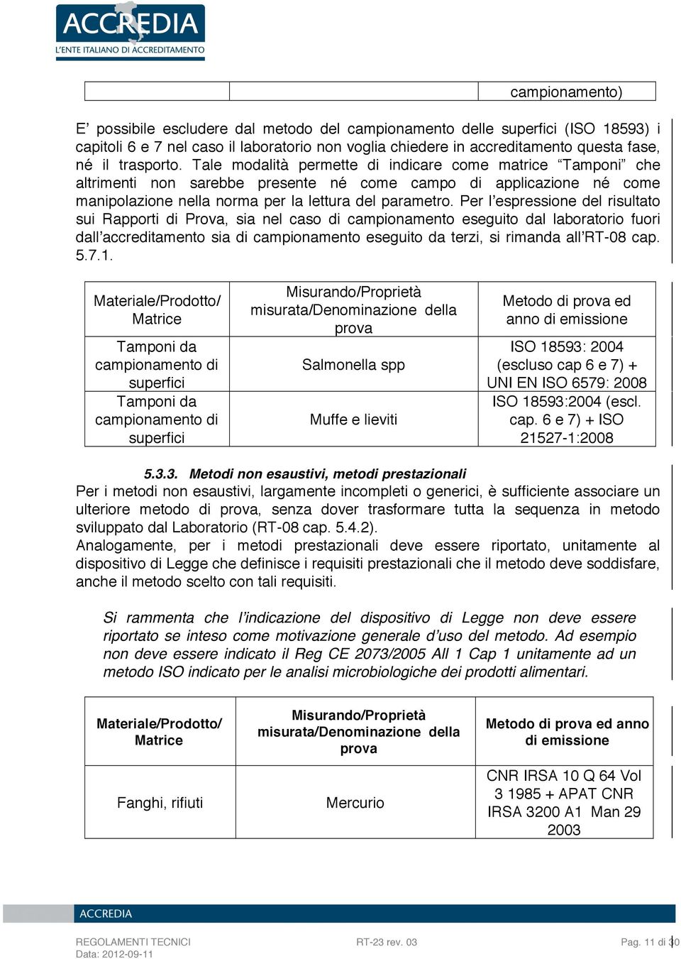 Per lʼespressione del risultato sui Rapporti di Prova, sia nel caso di campionamento eseguito dal laboratorio fuori dallʼaccreditamento sia di campionamento eseguito da terzi, si rimanda allʼrt-08