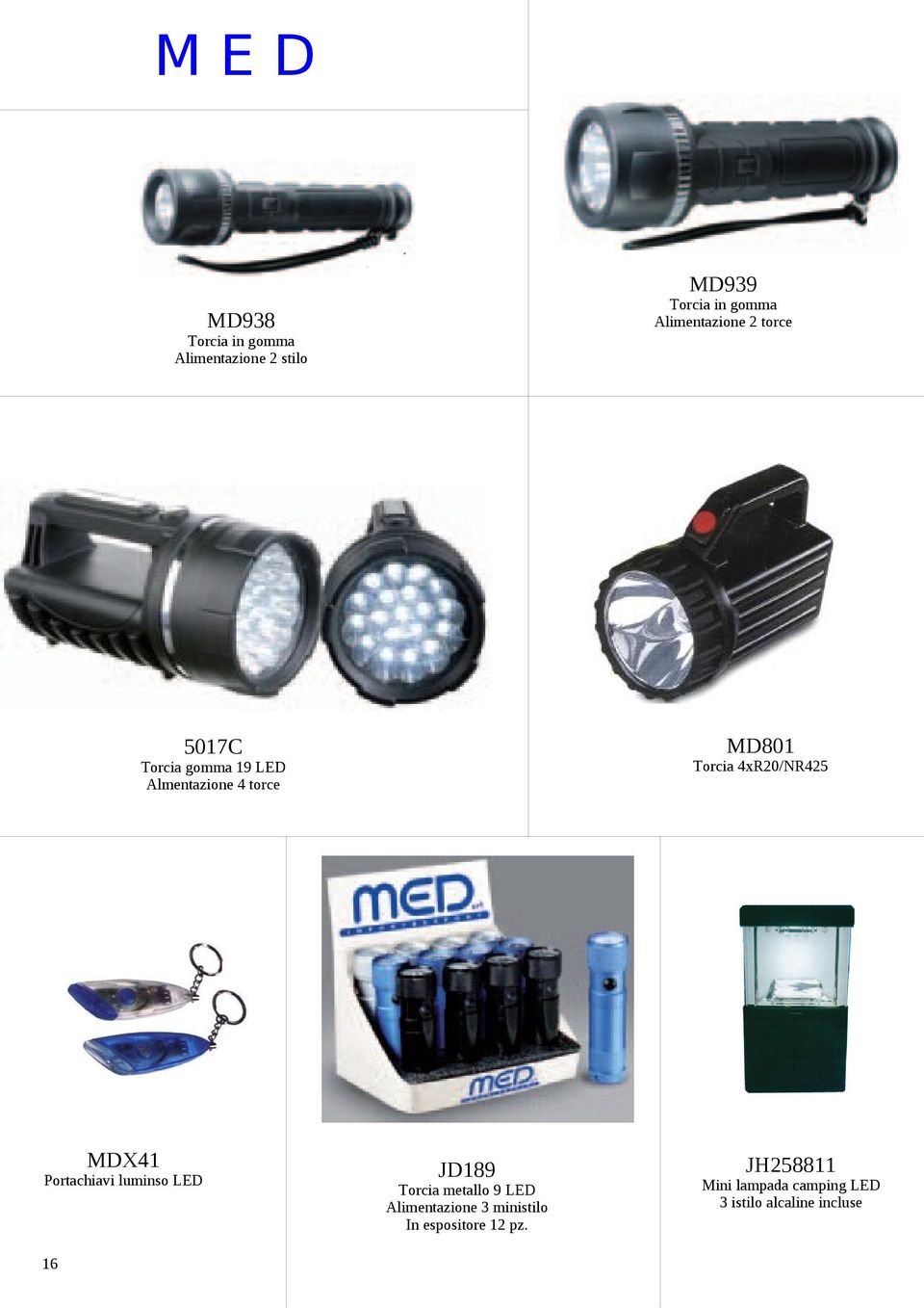 Almentazione 4 torce MDX41 Portachiavi luminso LED 16 JD189 Torcia metallo 9 LED