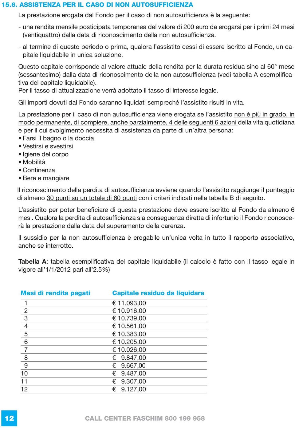 --al termine di questo periodo o prima, qualora l assistito cessi di essere iscritto al Fondo, un capitale liquidabile in unica soluzione.