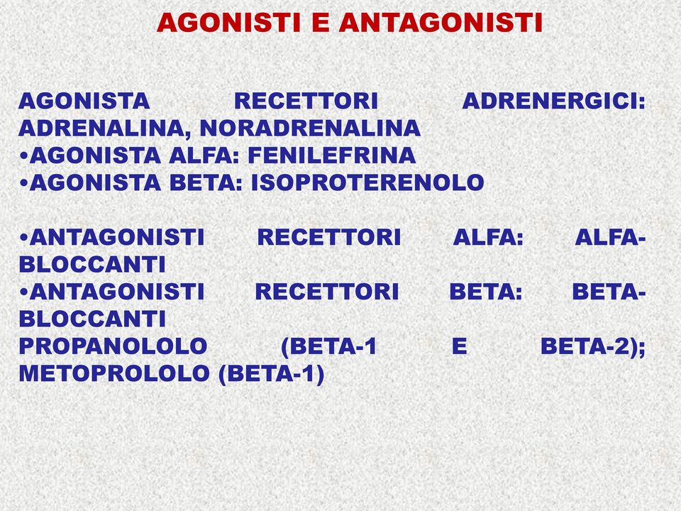 ISOPROTERENOLO ANTAGONISTI RECETTORI ALFA: ALFA- BLOCCANTI