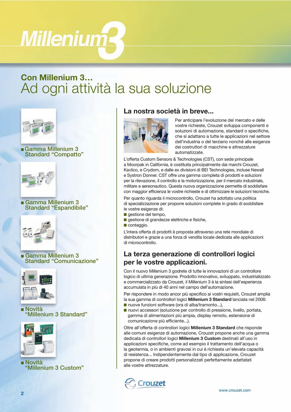 .. Per anticipare l evoluzione del mercato e delle vostre richieste, Crouzet sviluppa componenti e soluzioni di automazione, standard o specifiche, che si adattano a tutte le applicazioni nel settore