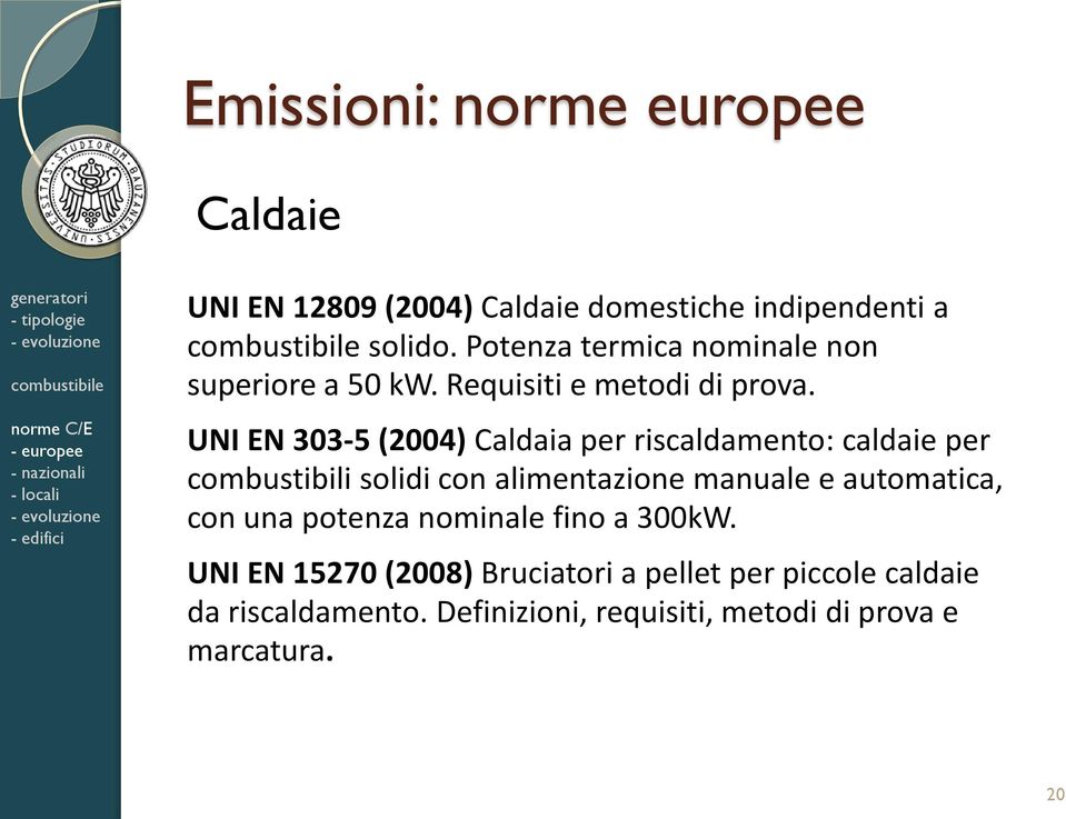 UNI EN 303-5 (2004) Caldaia per riscaldamento: caldaie per combustibili solidi con alimentazione manuale e