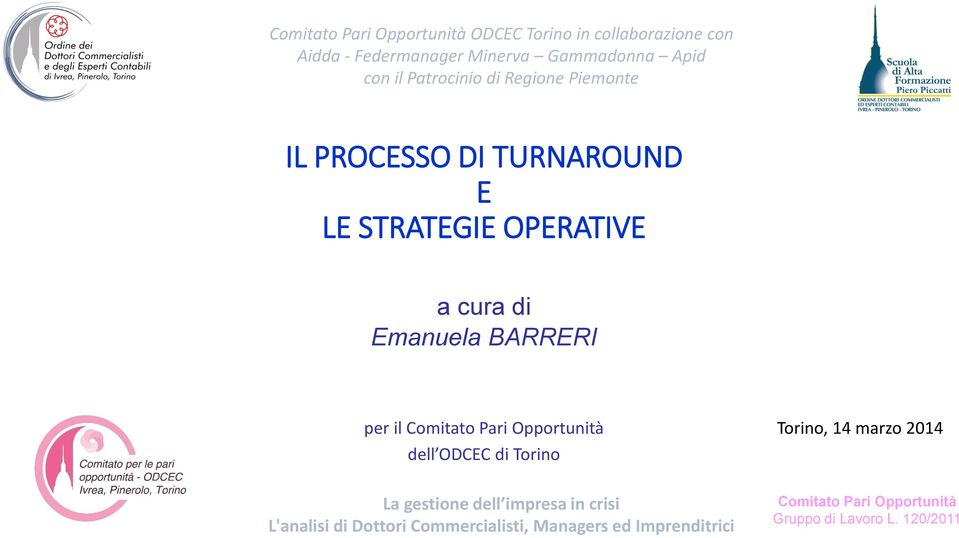 Emanuela BARRERI per il Comitato Pari Opportunità dell ODCEC di Torino Torino, 14 marzo 2014 L'analisi