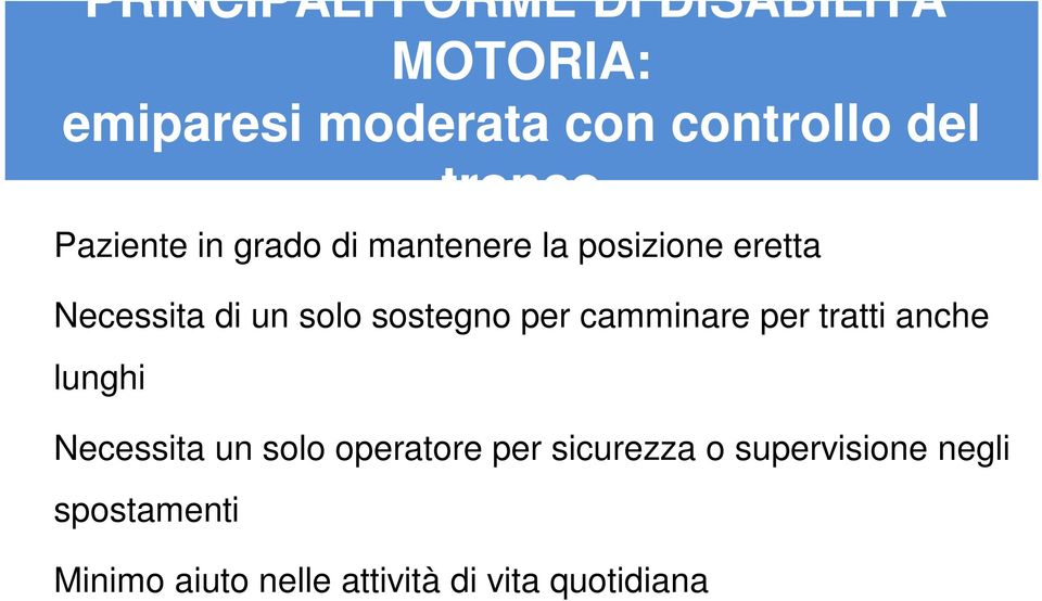 sostegno per camminare per tratti anche lunghi Necessita un solo operatore per