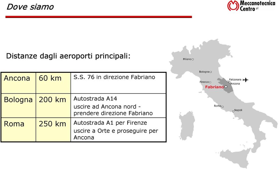 S. 76 in direzione Fabriano Bologna Roma 200 km 250 km