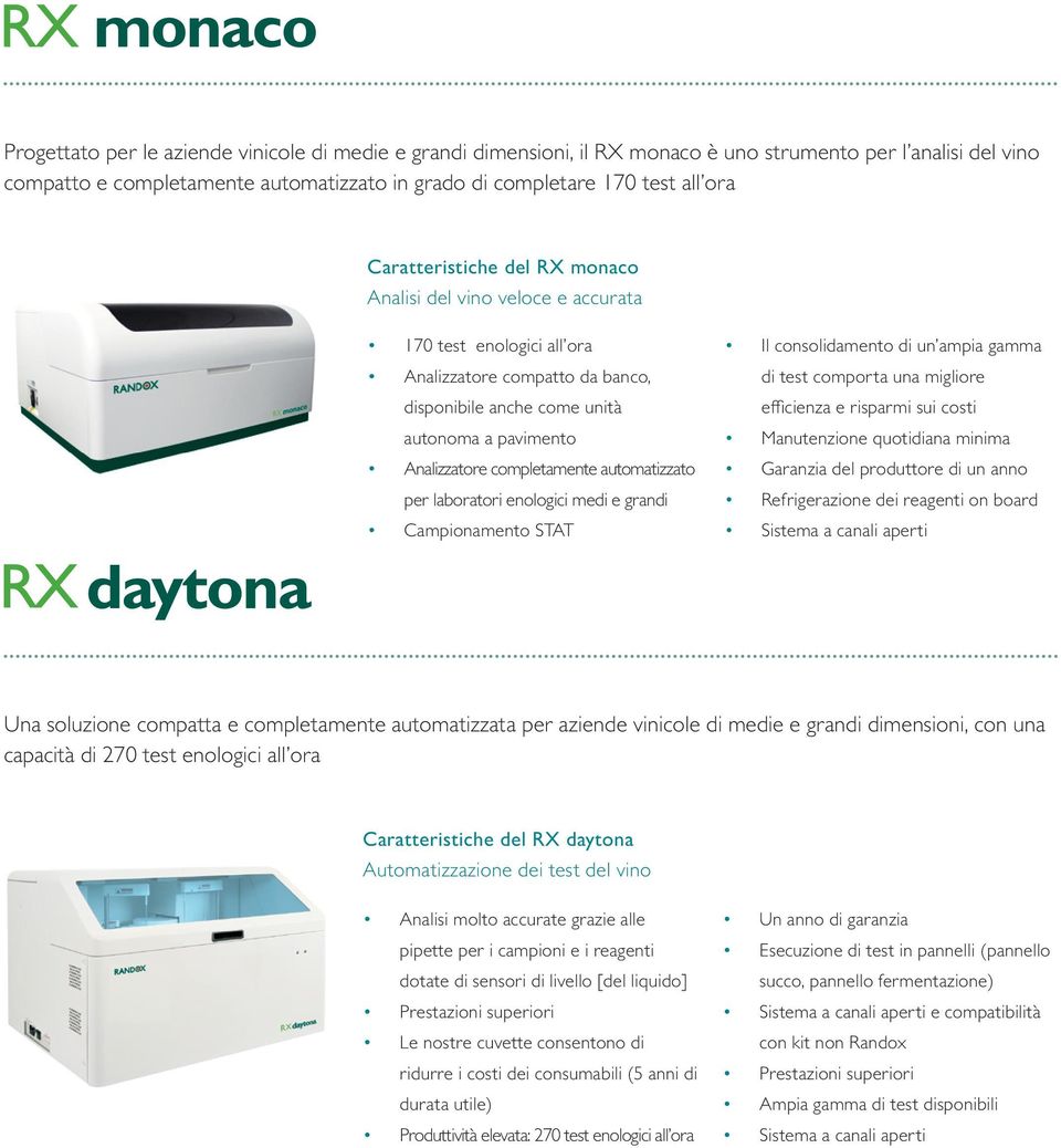 completamente automatizzato per laboratori enologici medi e grandi Campionamento STAT Il consolidamento di un ampia gamma di test comporta una migliore efficienza e risparmi sui costi Manutenzione