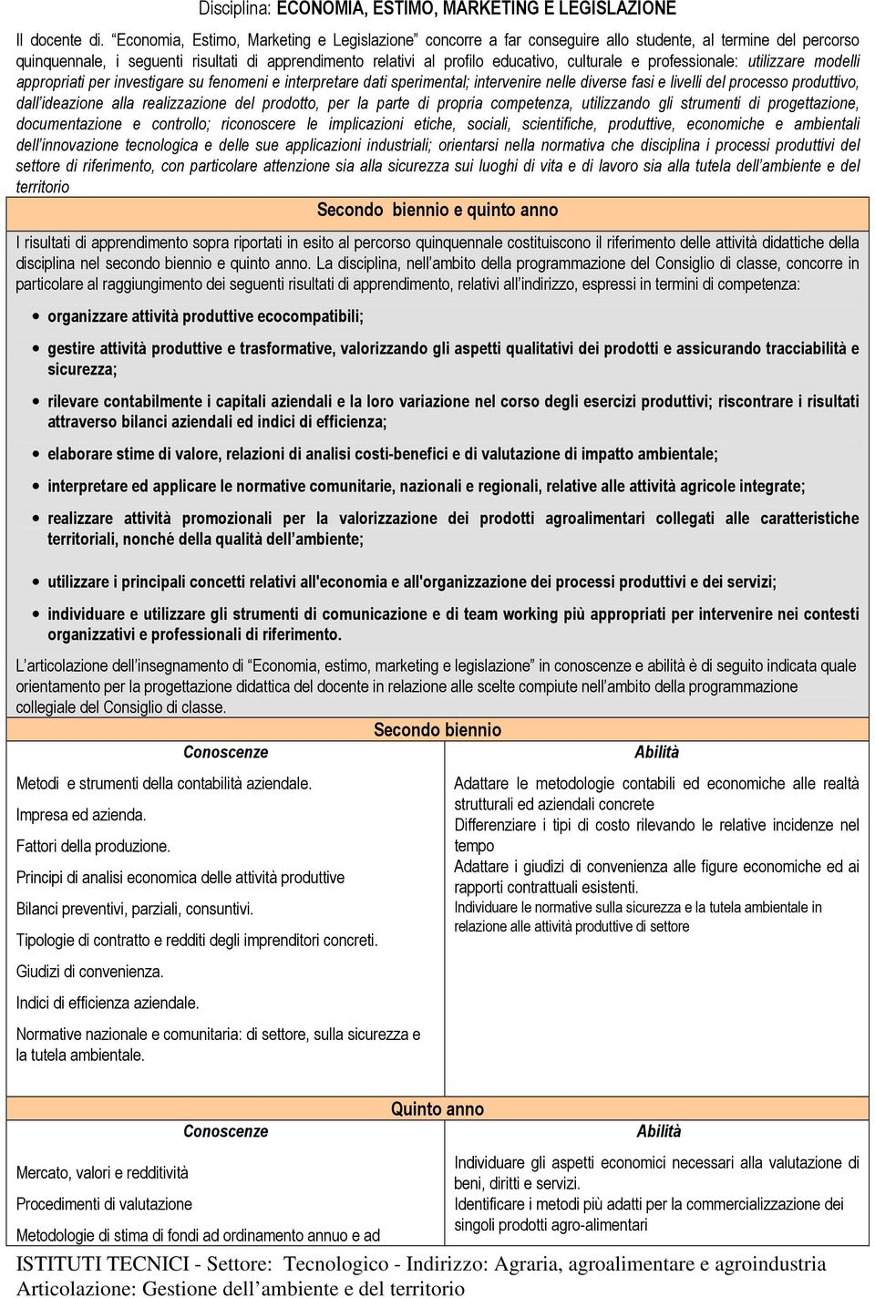 culturale e professionale: utilizzare modelli appropriati per investigare su fenomeni e interpretare dati sperimental; intervenire nelle diverse fasi e livelli del processo produttivo, dall ideazione