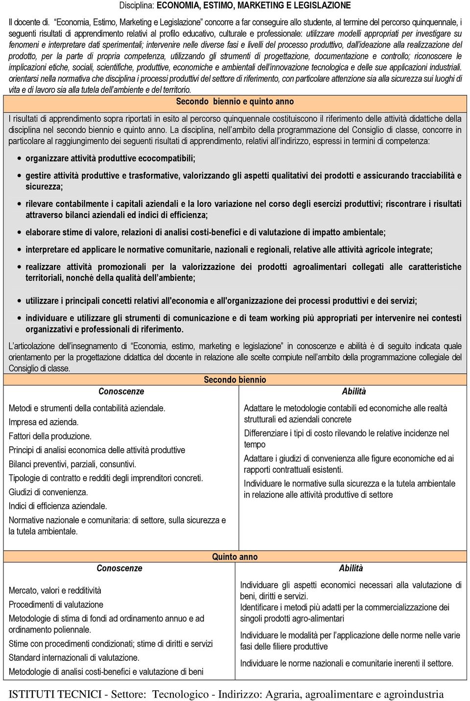 culturale e professionale: utilizzare modelli appropriati per investigare su fenomeni e interpretare dati sperimentali; intervenire nelle diverse fasi e livelli del processo produttivo, dall