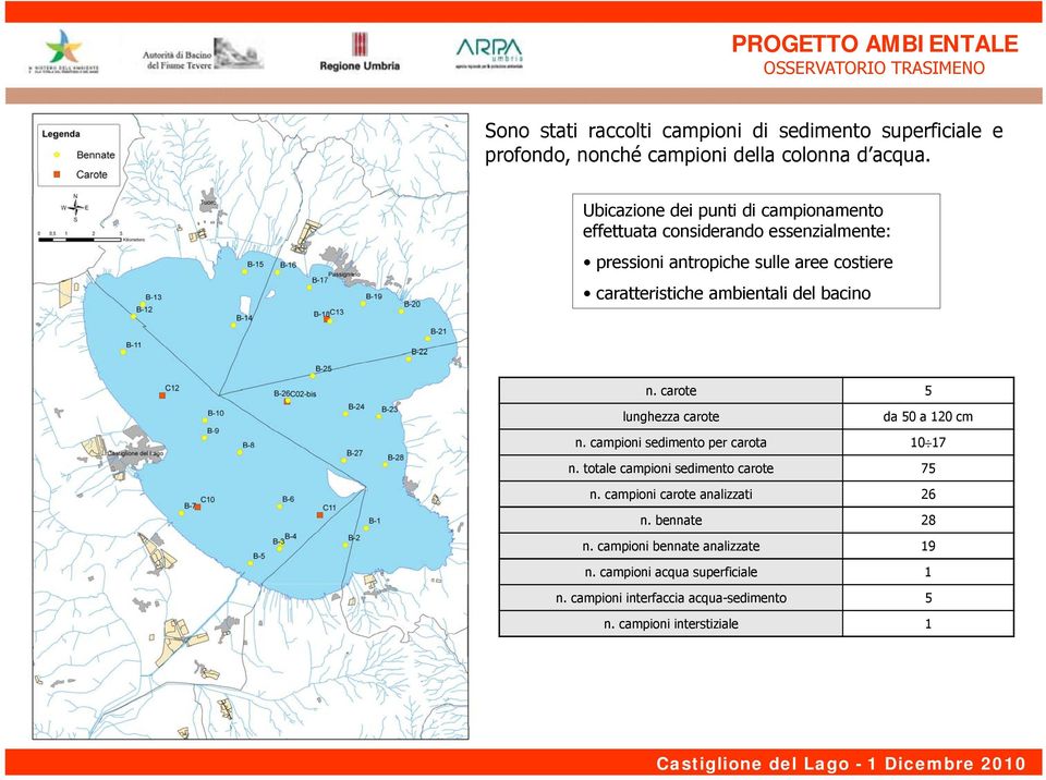 ambientali del bacino n. carote 5 lunghezza carote da 50 a 120 cm n. campioni sedimento per carota 10 17 n.