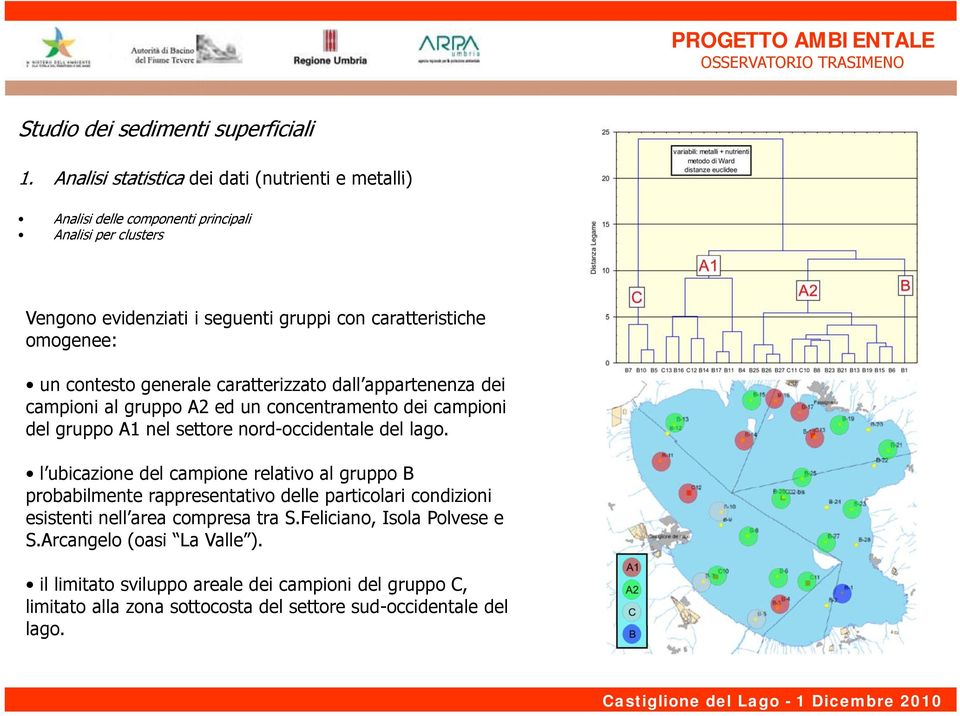 un contesto generale caratterizzato dall appartenenza dei campioni al gruppo A2 ed un concentramento dei campioni del gruppo A1 nel settore nord-occidentale del lago.