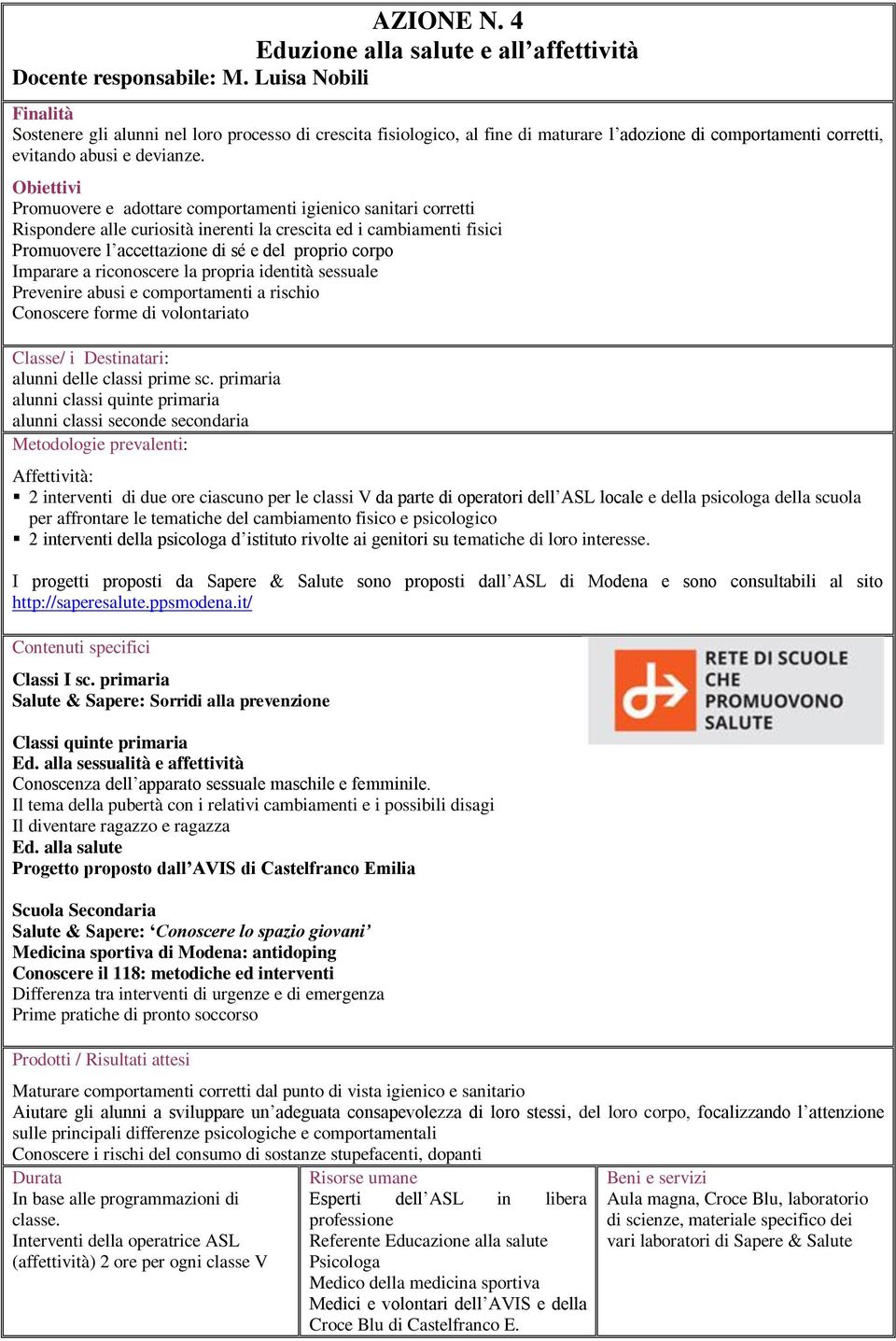 Obiettivi Promuovere e adottare comportamenti igienico sanitari corretti Rispondere alle curiosità inerenti la crescita ed i cambiamenti fisici Promuovere l accettazione di sé e del proprio corpo