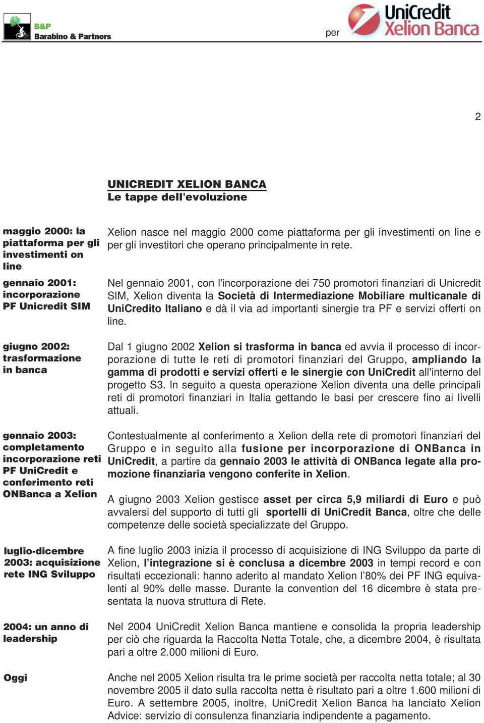 Nel gennaio 2001, con l'incorporazione dei 750 promotori finanziari di Unicredit SIM, Xelion diventa la Società di Intermediazione Mobiliare multicanale di UniCredito Italiano e dà il via ad