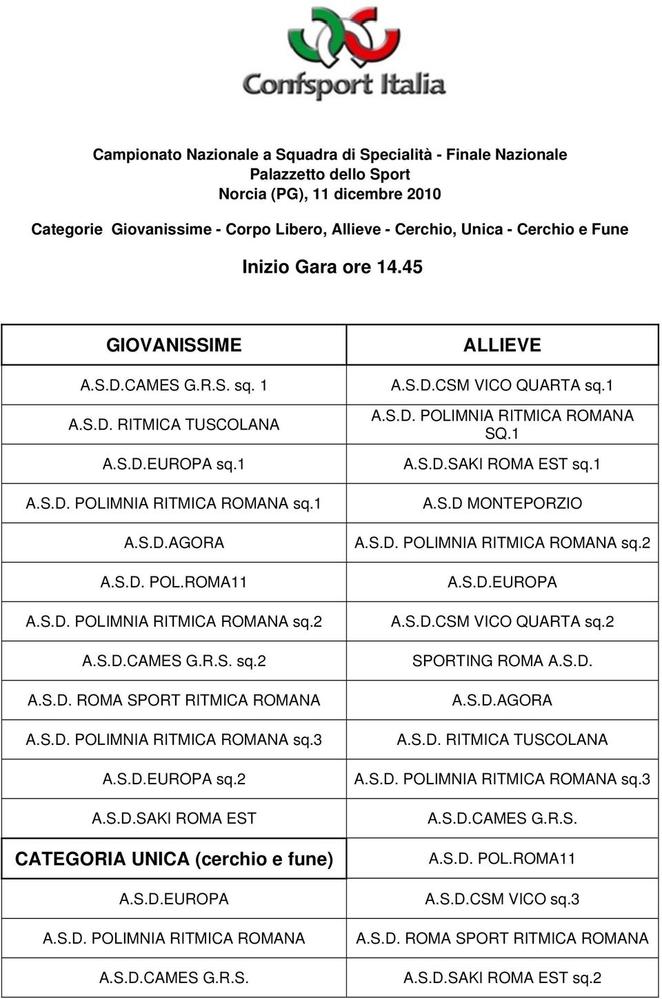 2 sq.2 A.S.D.SAKI ROMA EST CATEGORIA UNICA (cerchio e fune) ALLIEVE A.S.D.CSM VICO QUARTA sq.1 SQ.1 A.S.D.SAKI ROMA EST sq.