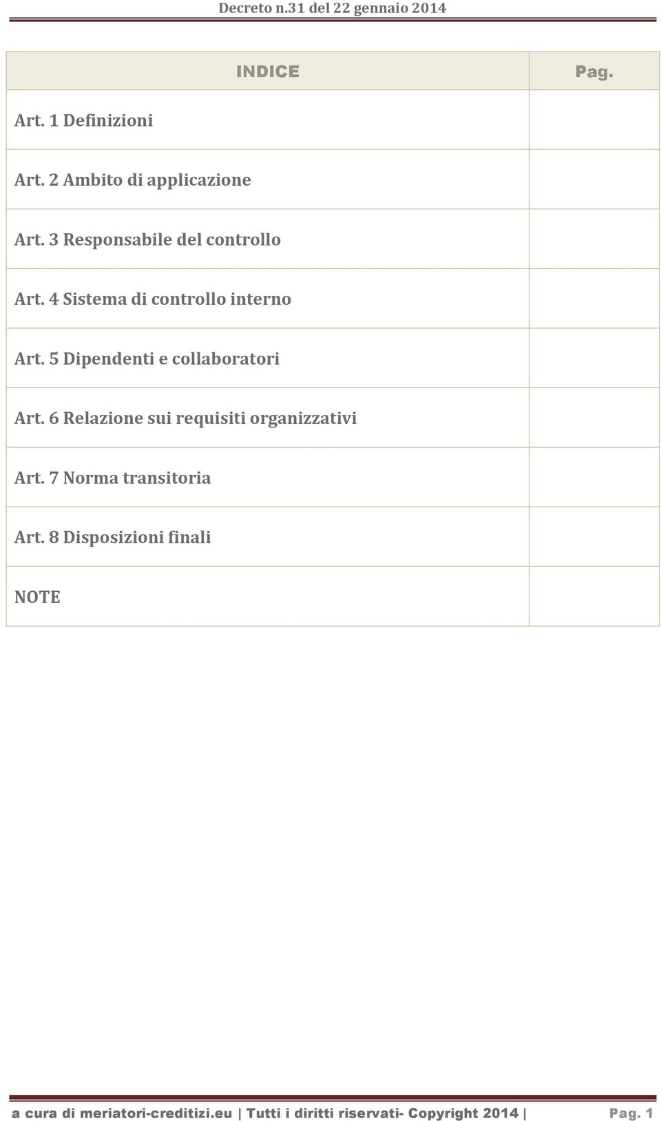 5 Dipendenti e collaboratori Art. 6 Relazione sui requisiti organizzativi Art.