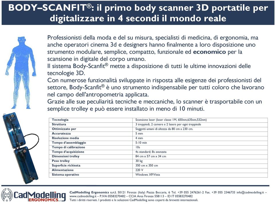 Il sistema Body-Scanfit mette a disposizione di tutti le ultime innovazioni delle tecnologie 3D.