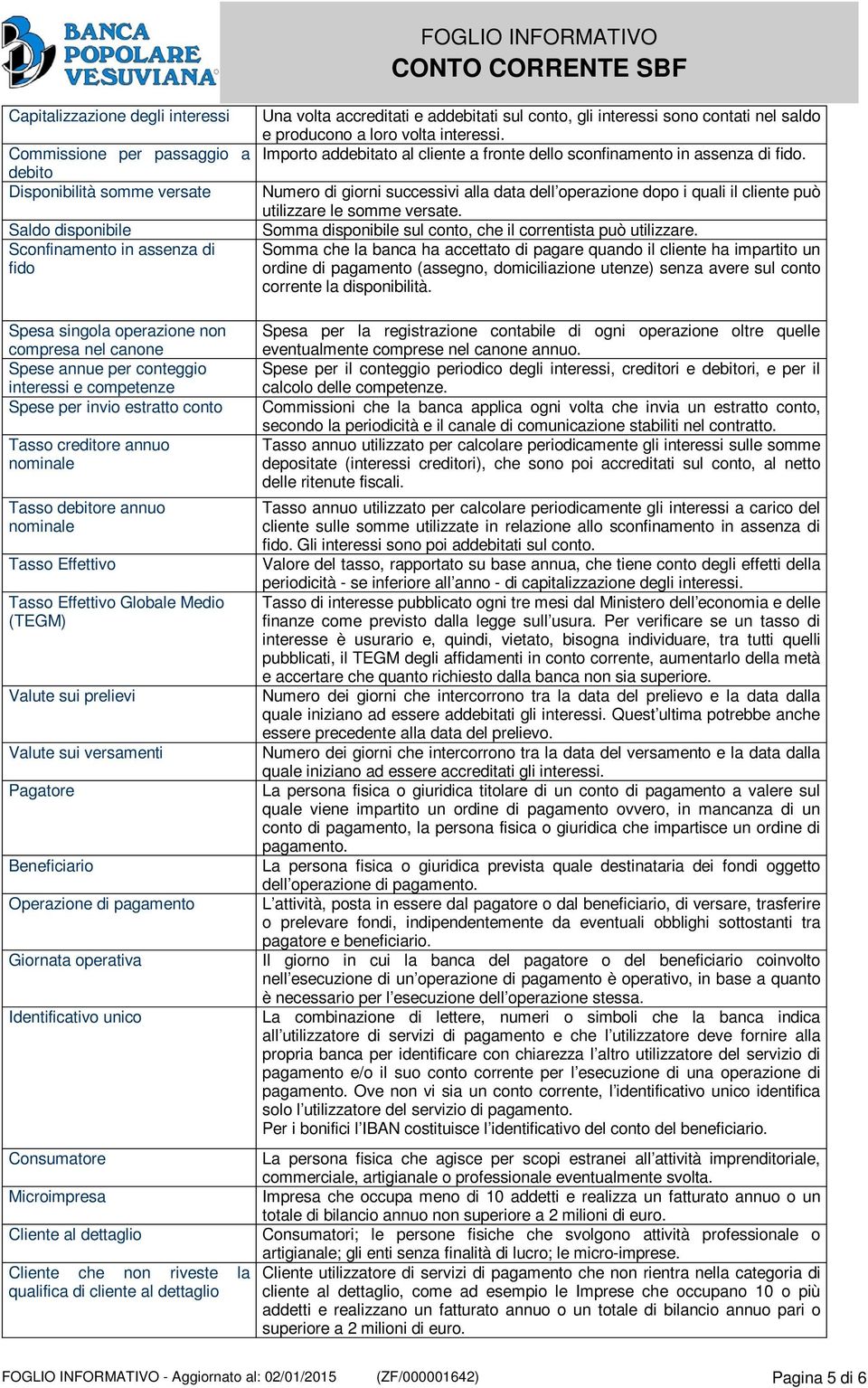 Valute sui prelievi Valute sui versamenti Pagatore Beneficiario Operazione di pagamento Giornata operativa Identificativo unico Consumatore Microimpresa Cliente al dettaglio Cliente che non riveste