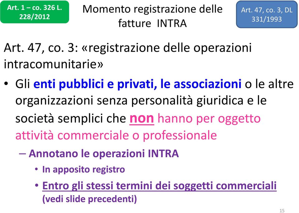 3: «registrazione delle operazioni intracomunitarie» Gli enti pubblici e privati, le associazioni o le altre