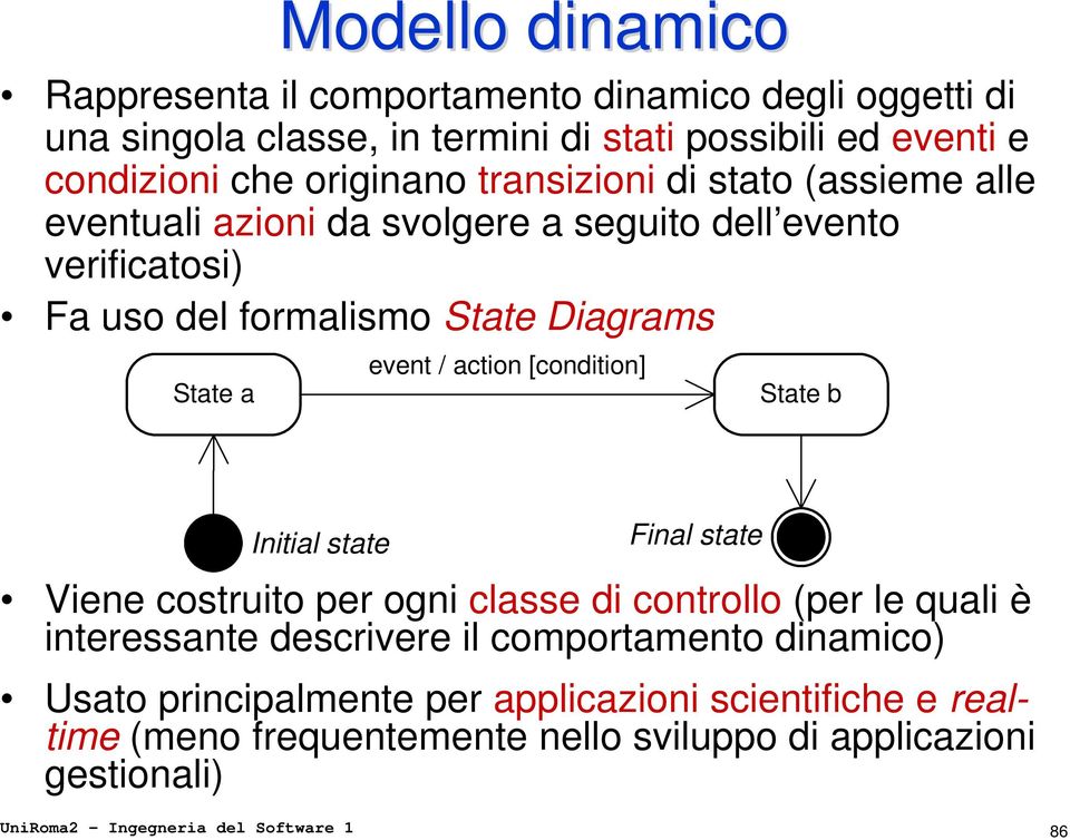 [condition] State b Initial state Final state Viene costruito per ogni classe di controllo (per le quali è interessante descrivere il comportamento dinamico)