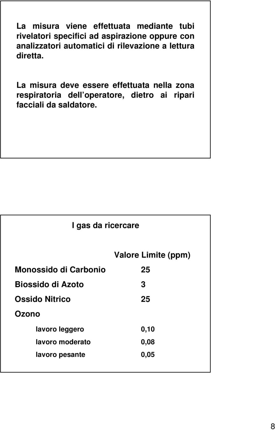 La misura deve essere effettuata nella zona respiratoria dell operatore, dietro ai ripari facciali da