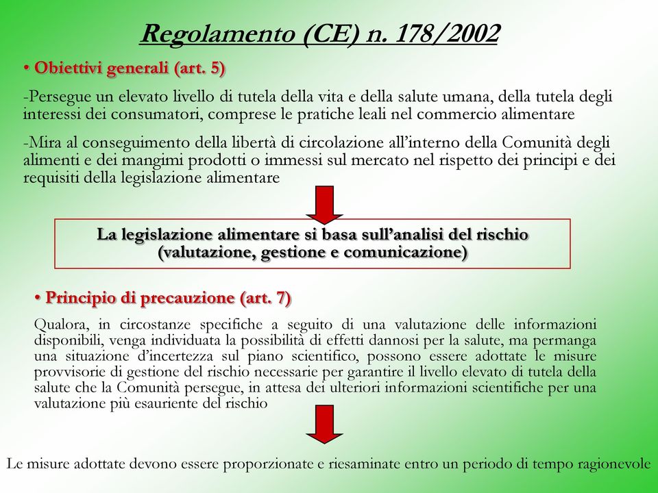 conseguimento della libertà di circolazione all interno della Comunità degli alimenti e dei mangimi prodotti o immessi sul mercato nel rispetto dei principi e dei requisiti della legislazione