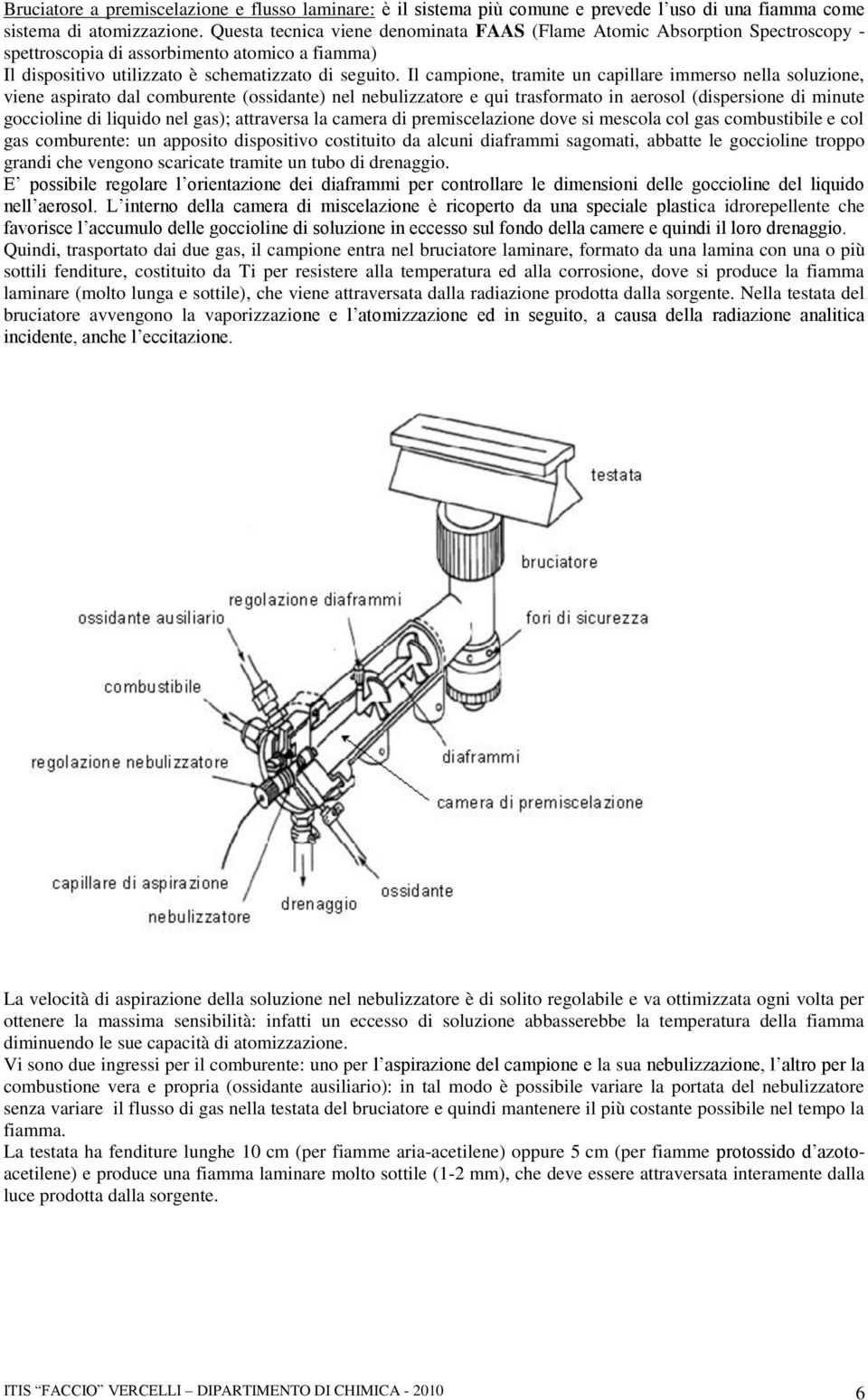 Il campione, tramite un capillare immerso nella soluzione, viene aspirato dal comburente (ossidante) nel nebulizzatore e qui trasformato in aerosol (dispersione di minute goccioline di liquido nel