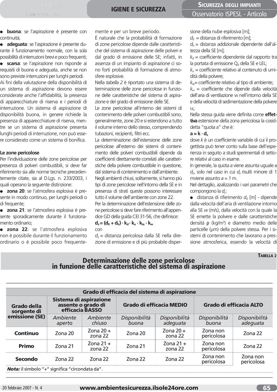 Ai fini della valutazione della disponibilità di un sistema di aspirazione devono essere considerate anche l affidabilità, la presenza di apparecchiature di riserva e i periodi di interruzione.