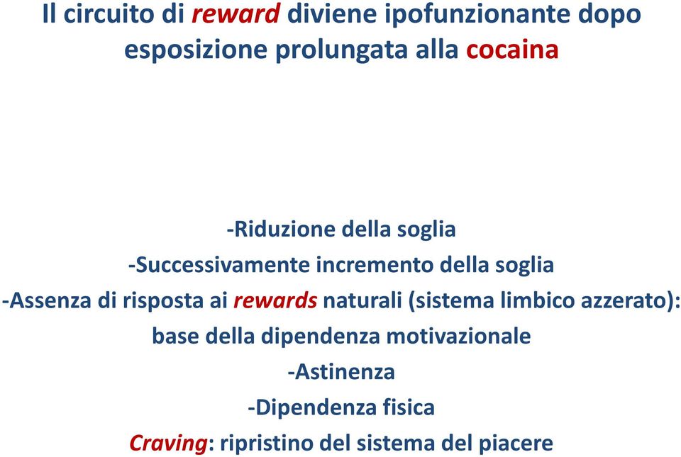 di risposta ai rewards naturali (sistema limbico azzerato): base della dipendenza