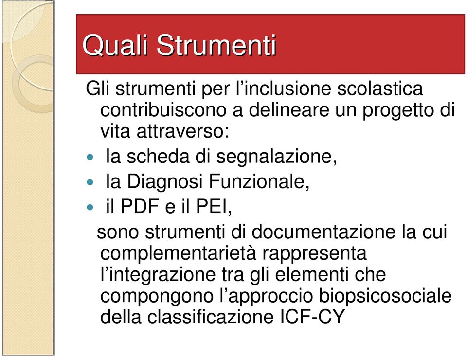 il PEI, sono strumenti di documentazione la cui complementarietà rappresenta l