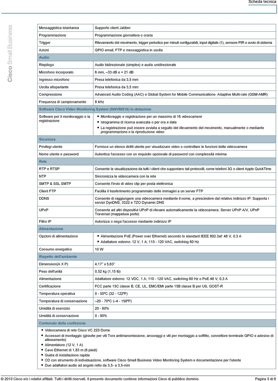 Audio bidirezionale (simplex) e audio unidirezionale 6 mm, 33 db e + 21 db Presa telefonica da 3,5 mm Presa telefonica da 3,5 mm Advanced Audio Coding (AAC) e Global System for Mobile Communications-