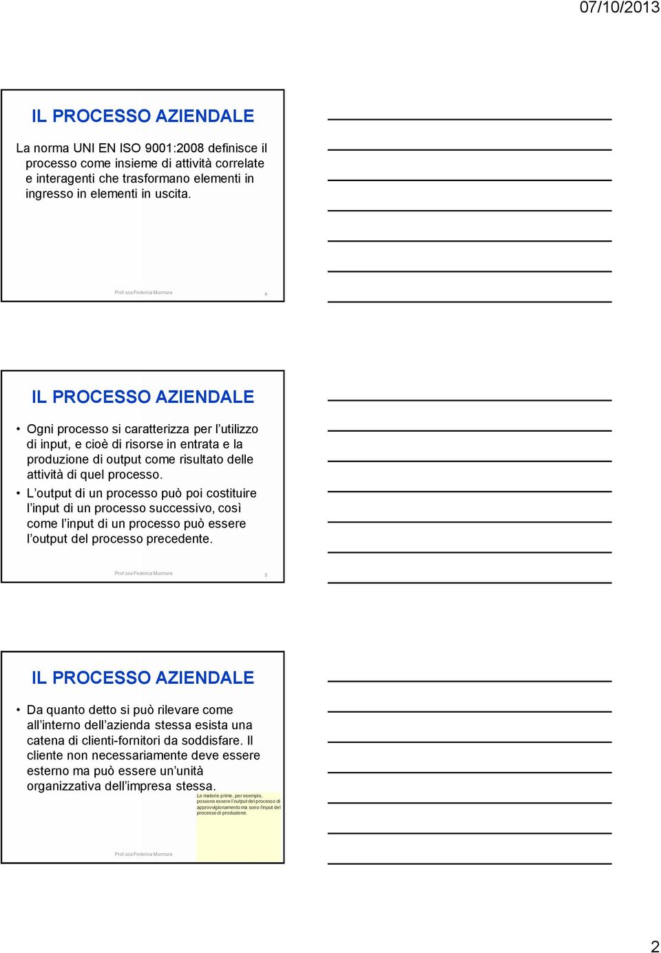 L output di un processo può poi costituire l input di un processo successivo, così come l input di un processo può essere l output del processo precedente.