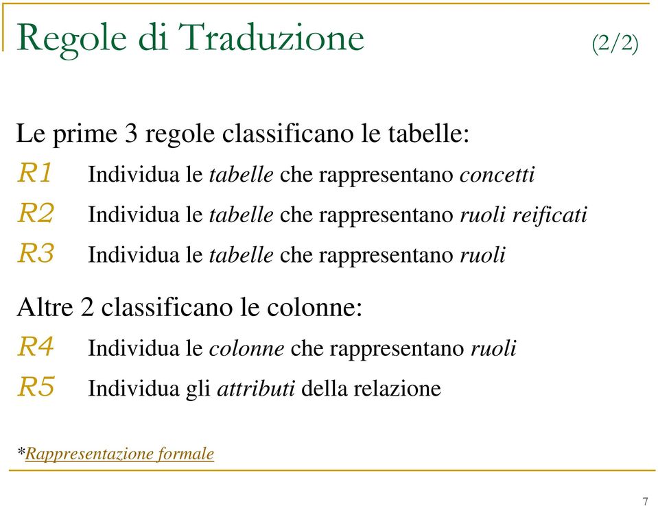 Individua le tabelle che rappresentano ruoli Altre 2 classificano le colonne: R4 R5 Individua