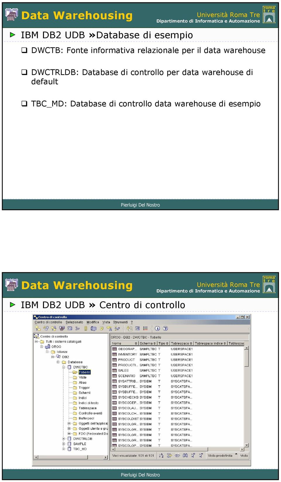controllo per data warehouse di default TBC_MD: Database di