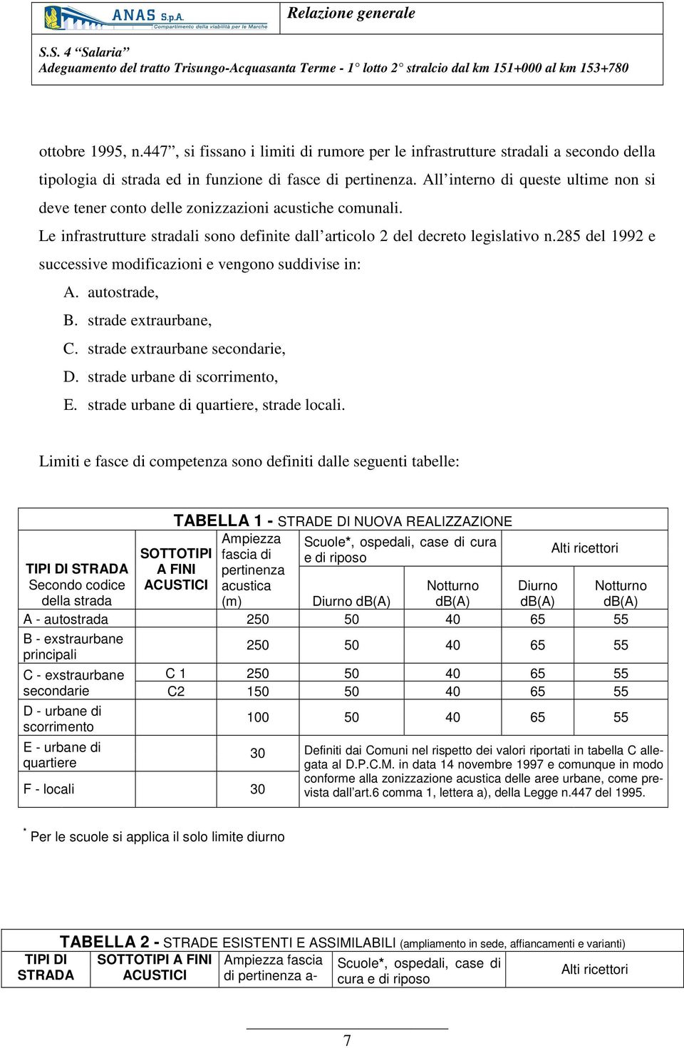 285 del 1992 e successive modificazioni e vengono suddivise in: A. autostrade, B. strade extraurbane, C. strade extraurbane secondarie, D. strade urbane di scorrimento, E.