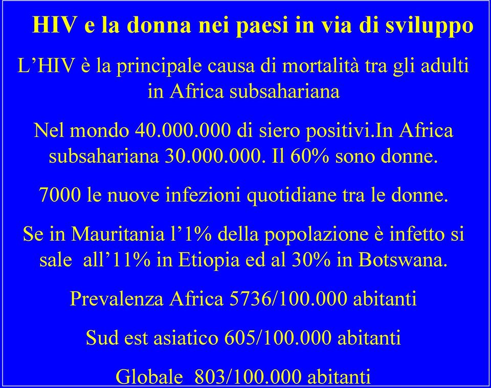 7000 le nuove infezioni quotidiane tra le donne.