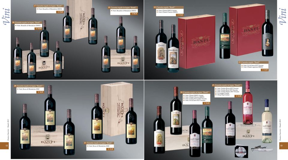 Chianti superiore DOCG 14,50 20 Cassetta regalo in legno Banfi 3 bott. Rosso di Montalcino DOC 34,50 24 Cassetta regalo in legno Banfi 1 bott. Chianti DOCG Annata 1 bott. Chianti Classico DOCG 1 bott.