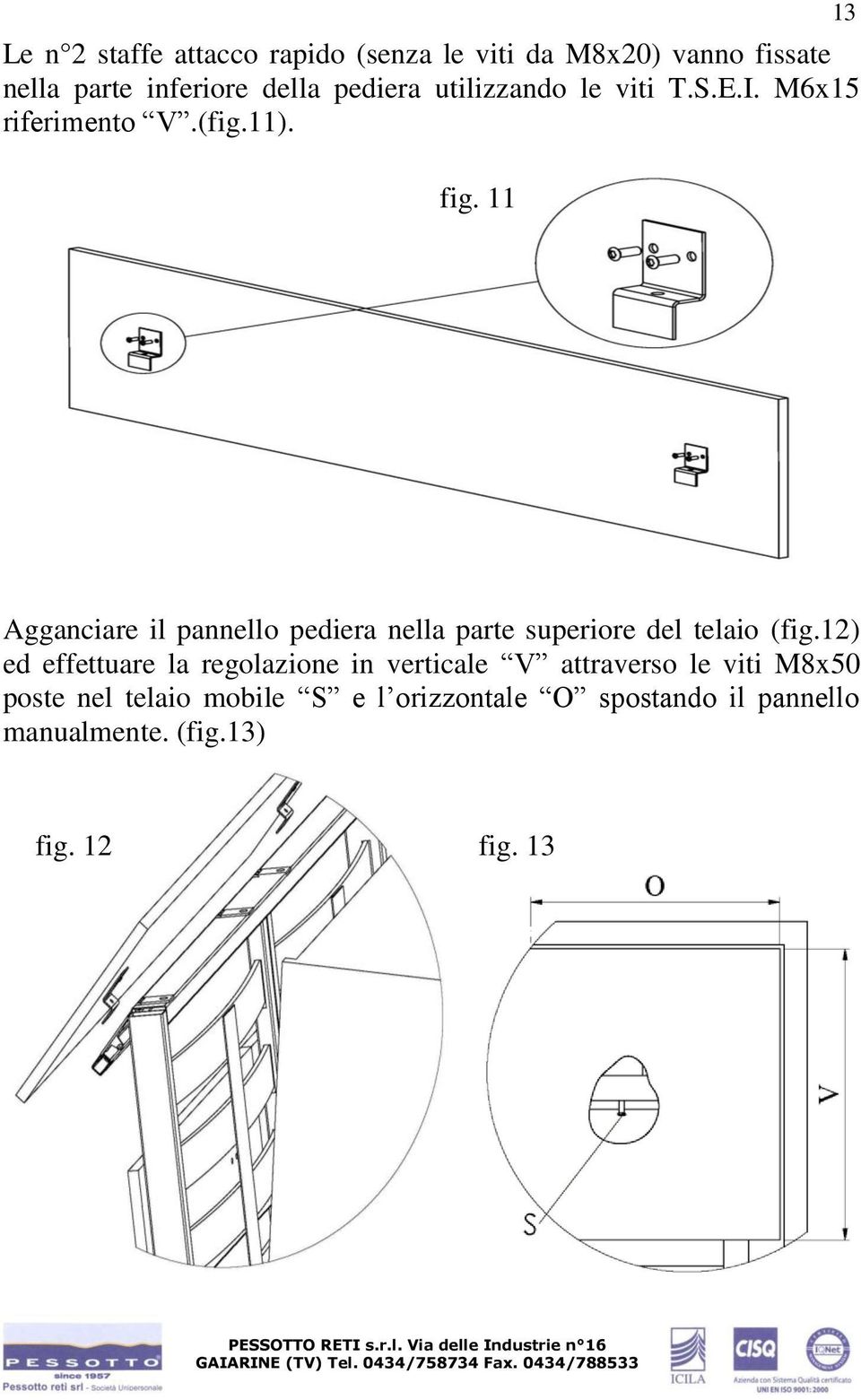 11 Agganciare il pannello pediera nella parte superiore del telaio (fig.