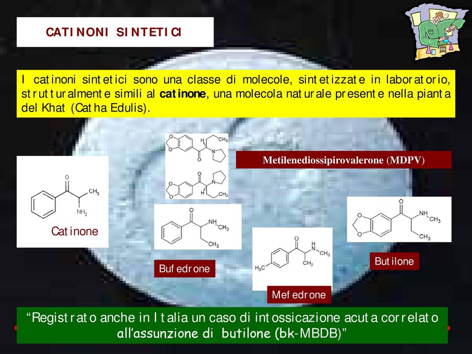 Metilenediossipirovalerone (MDPV) Catinone Bufedrone Butilone Mefedrone Dal giugno 2010 nella Tabella 1