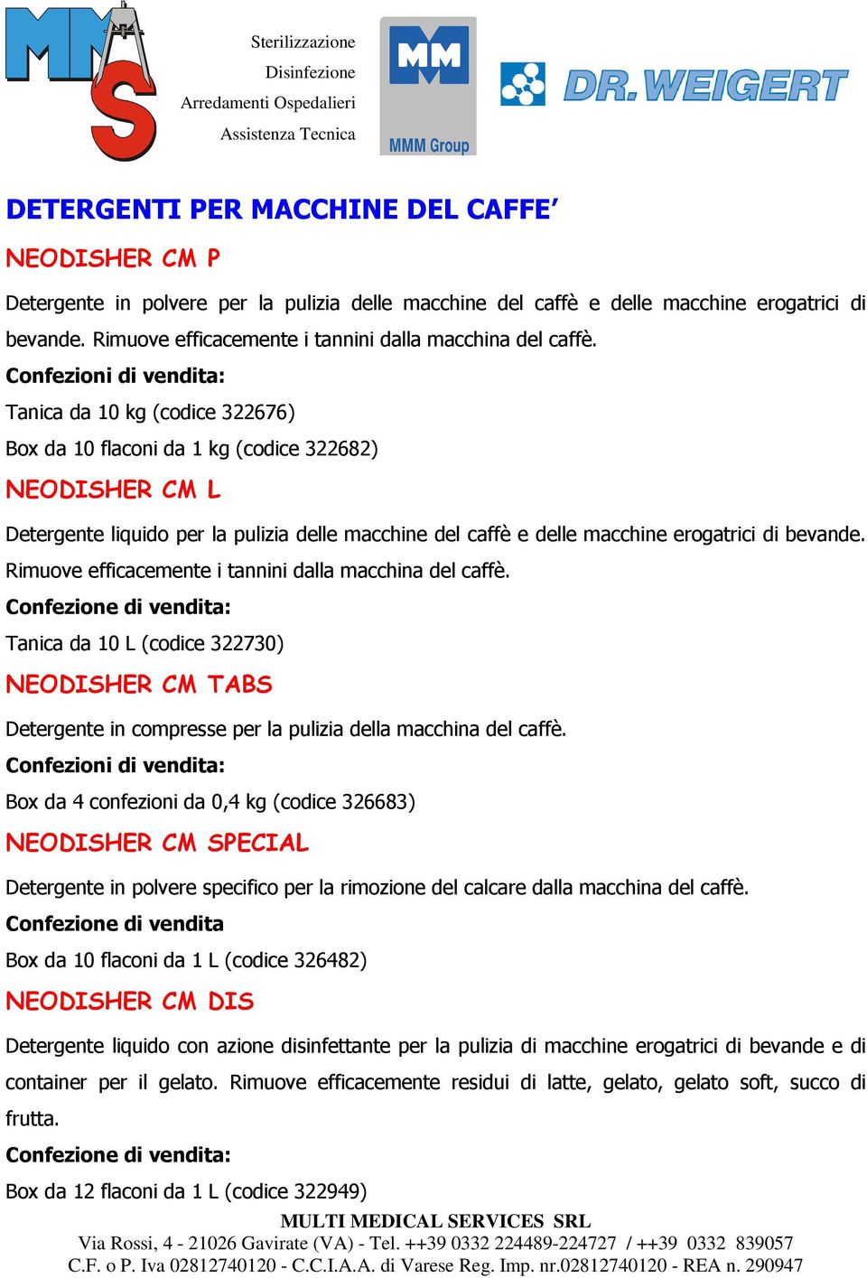 Tanica da 10 kg (codice 322676) Box da 10 flaconi da 1 kg (codice 322682) NEODISHER CM L Detergente liquido per la pulizia delle macchine del caffè e delle macchine erogatrici di bevande.