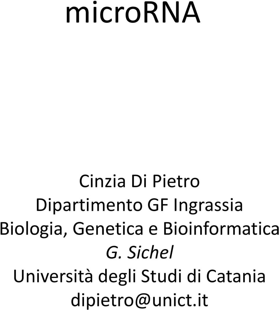Genetica e Bioinformatica G.