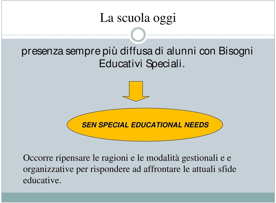 SEN SPECIAL EDUCATIONAL NEEDS Occorre ripensare le ragioni e