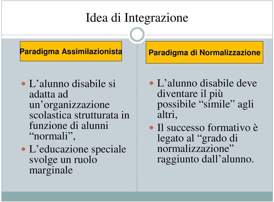 educazione speciale svolge un ruolo marginale L alunno disabile deve diventare il più