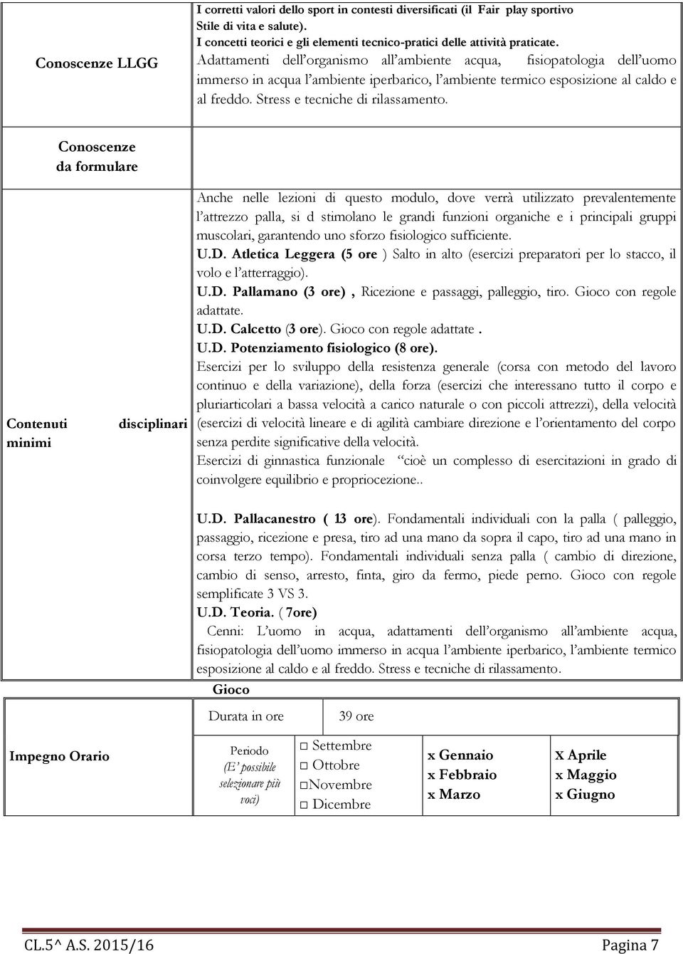 Conoscenze da formulare Contenuti minimi disciplinari Anche nelle lezioni di questo modulo, dove verrà utilizzato prevalentemente l attrezzo palla, si d stimolano le grandi funzioni organiche e i