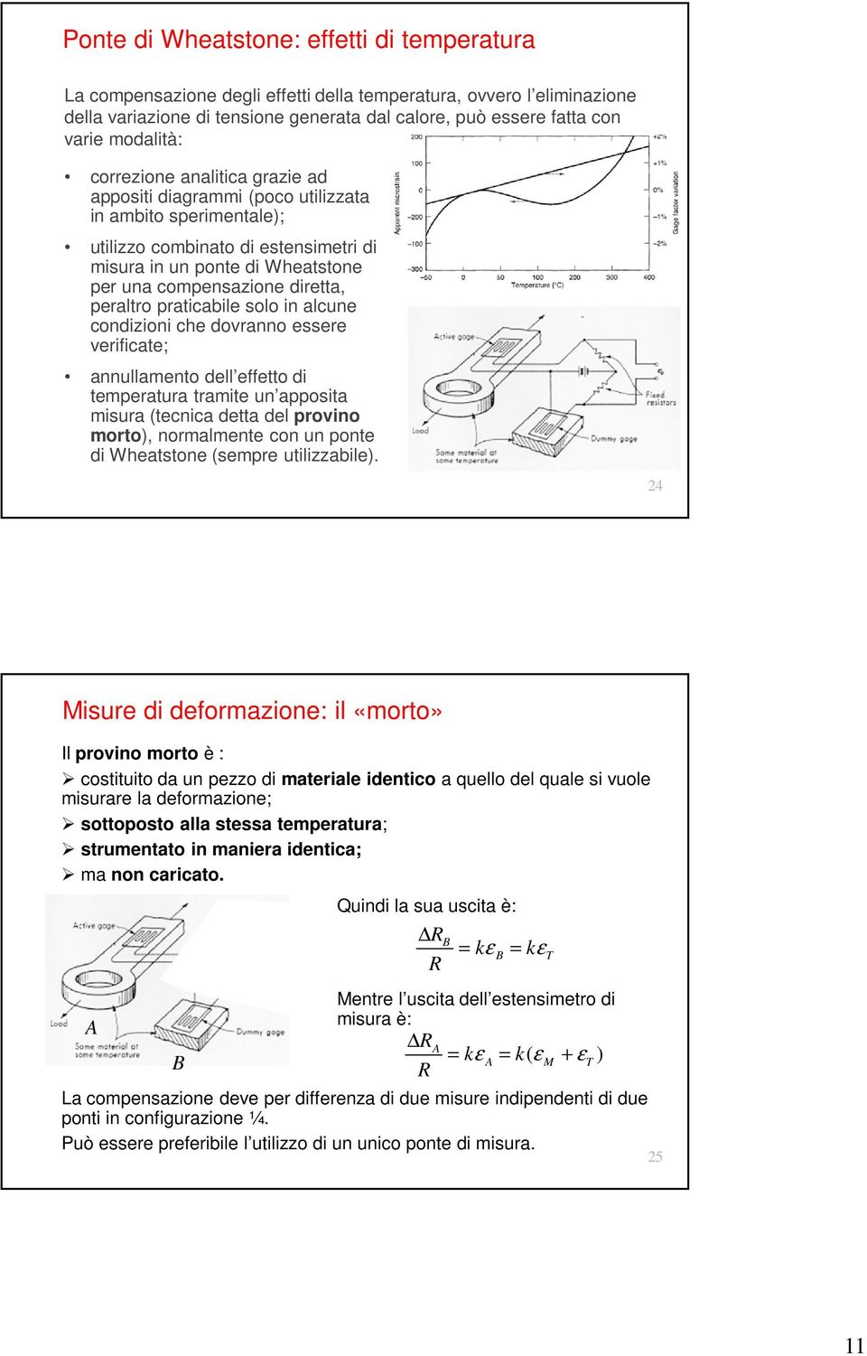 diretta, peraltro praticabile solo in alcune condizioni che dovranno essere verificate; annullamento dell effetto di temperatura tramite un apposita misura (tecnica detta del provino morto),