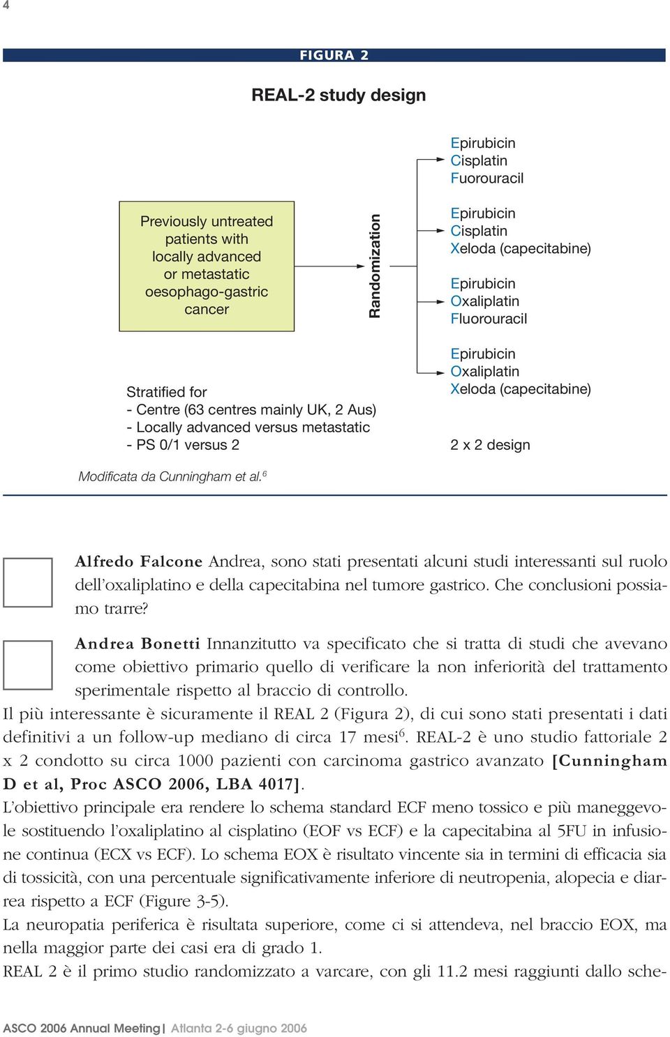 versus 2 2 x 2 design Modificata da Cunningham et al. 6 Alfredo Falcone Andrea, sono stati presentati alcuni studi interessanti sul ruolo dell oxaliplatino e della capecitabina nel tumore gastrico.
