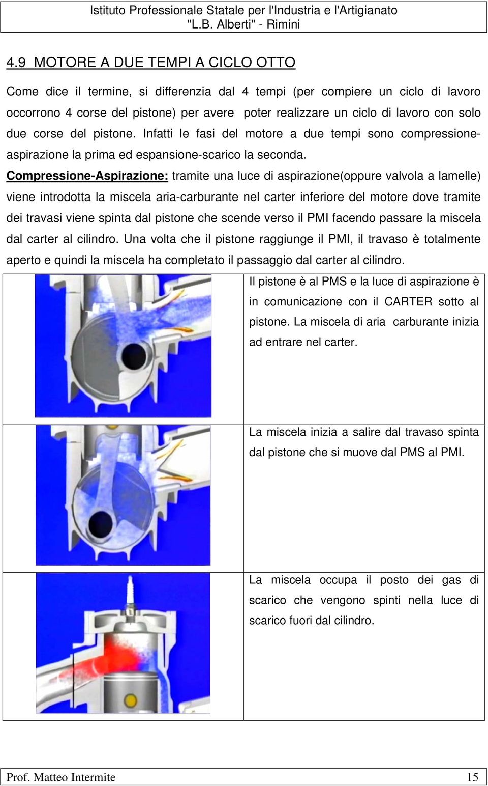 Compressione-Aspirazione: tramite una luce di aspirazione(oppure valvola a lamelle) viene introdotta la miscela aria-carburante nel carter inferiore del motore dove tramite dei travasi viene spinta