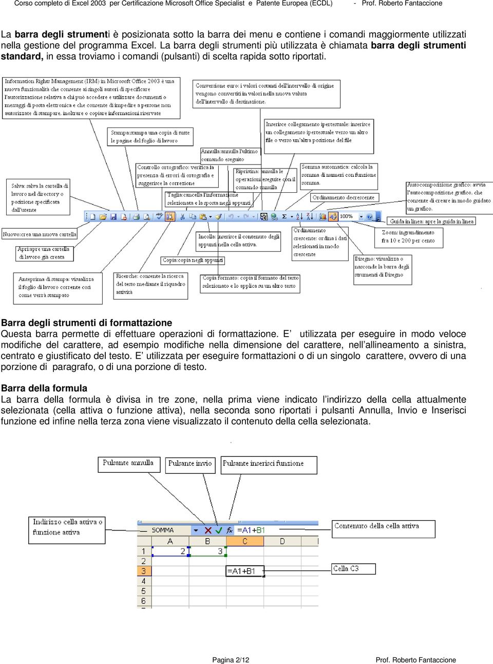 La barra degli strumenti più utilizzata è chiamata barra degli strumenti standard, in essa troviamo i comandi (pulsanti) di scelta rapida sotto riportati.