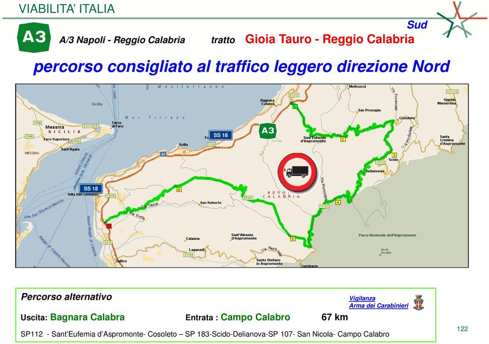 Bagnara Calabra Entrata : Campo Calabro 67 km SP112 - Sant Eufemia d
