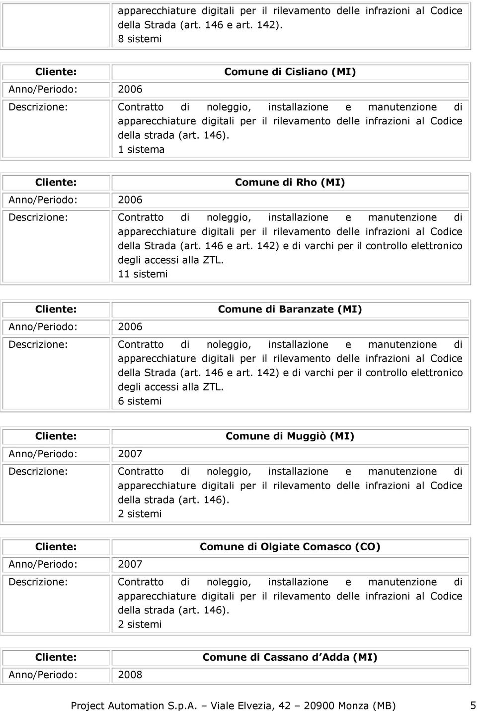 146 e art. 142) e di varchi per il controllo elettronico degli accessi alla ZTL.