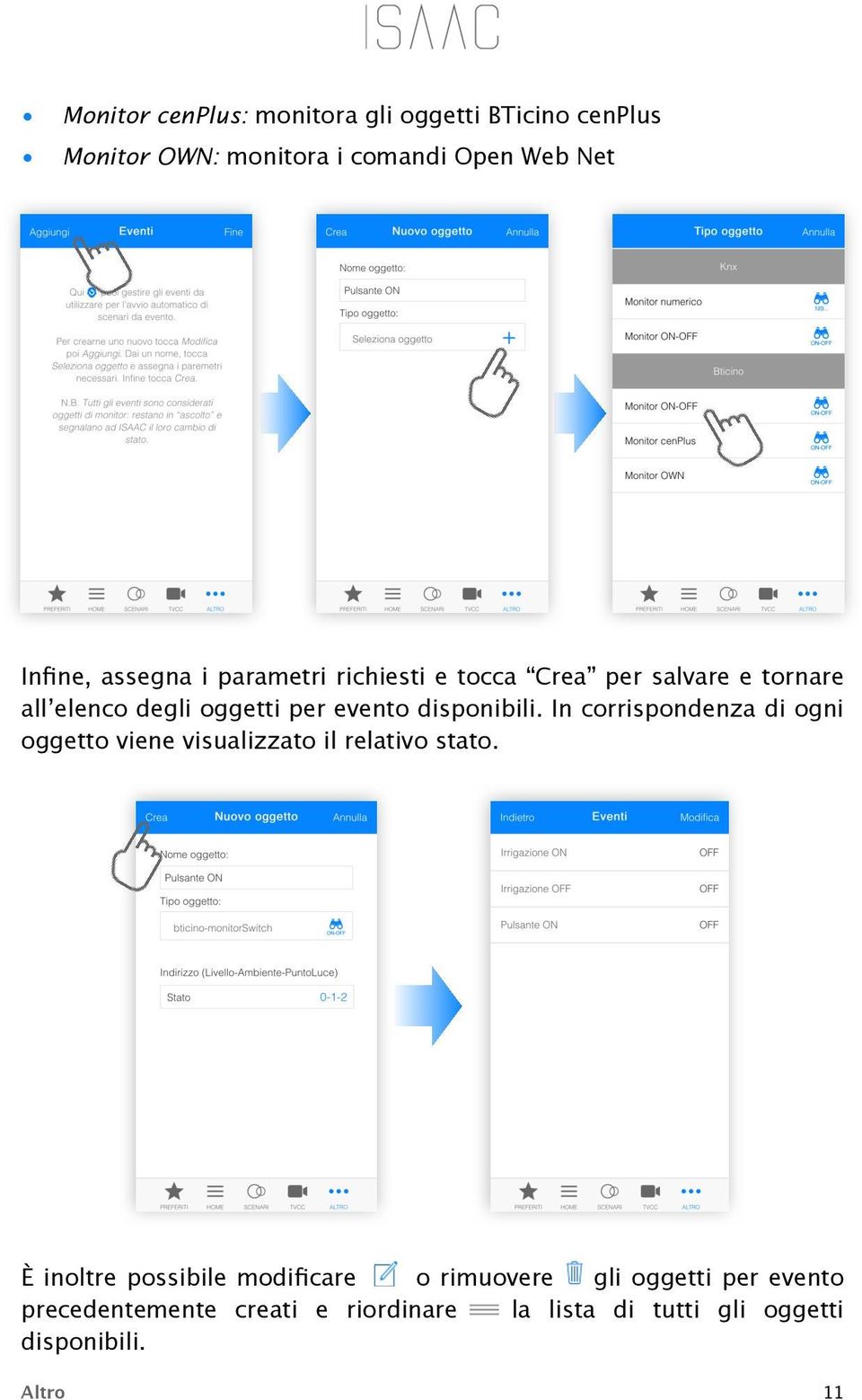 disponibili. In corrispondenza di ogni oggetto viene visualizzato il relativo stato.